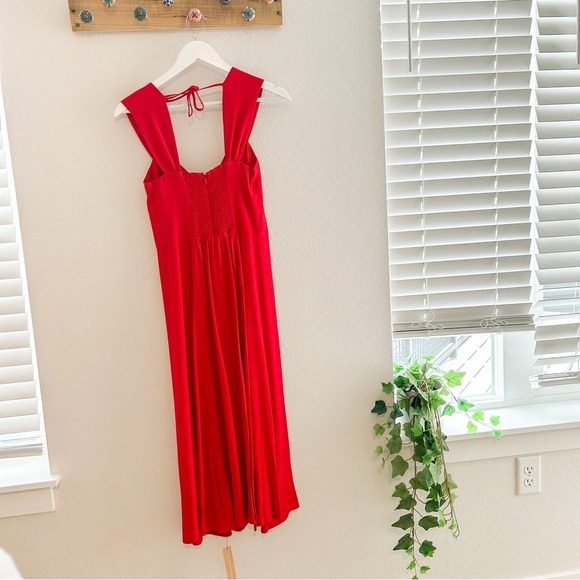 Reformation | Red Tayler Midi Dress Size 4 Sweetheart Neck Ties Back - Picture 2 of 9